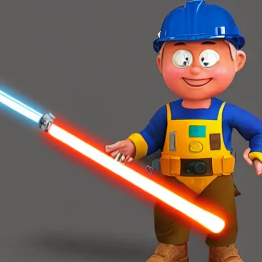 Image similar to bob the builder holding a lightsaber