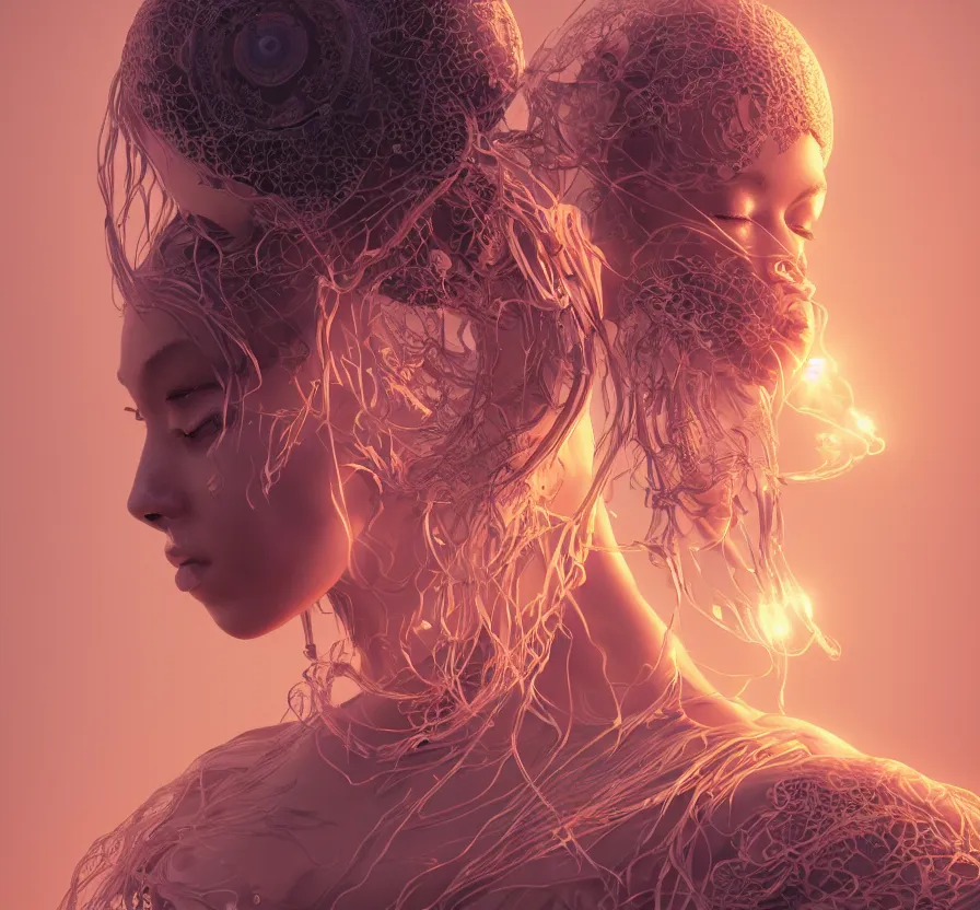 Image similar to goddess portrait. jellyfish phoenix head. intricate artwork by Tooth Wu and wlop and beeple. octane render, trending on artstation, greg rutkowski very coherent symmetrical artwork. cinematic, hyper realism, high detail, octane render, 8k