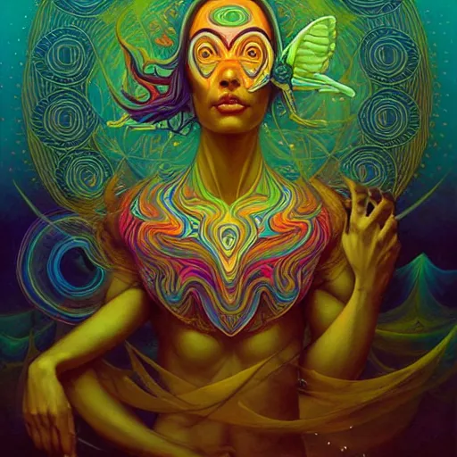 Image similar to psychedelic ayahuasca artwork of esao andrews frank peter mohrbacher, energy body, sacred geometry, esoteric art, divinity detailed, saturated colors,