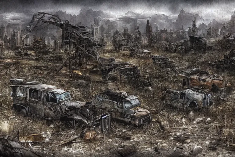 Prompt: a post apocalyptic landscape by boss ross.