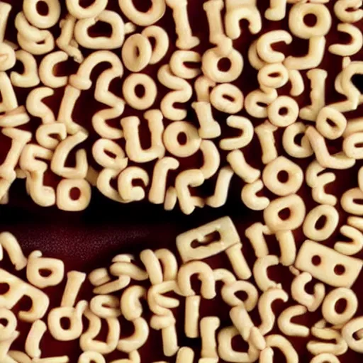 Image similar to alphabet soup with human teeth inside