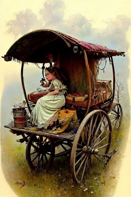 Image similar to (((((1950s fairy tale gypsy wagon . muted colors.))))) by Jean-Baptiste Monge !!!!!!!!!!!!!!!!!!!!!!!!!!!