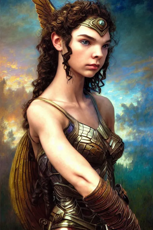 Prompt: Mystical Valkyrie, Gal Gadot, hybrid, Anya Taylor-Joy, Portrait of a beautiful female Reptilian warrior, Regal, Realistic, Refined, Detailed Digital Art, Josephine wall, Oil Painting, William-Adolphe Bouguereau, Art Frahm, Esao Andrews, Steampunk, Walt Disney (1937), Highly Detailed, Cinematic Lighting, Unreal Engine, 8k, HD