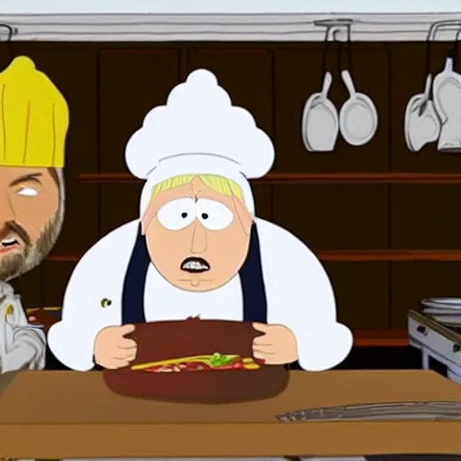 Prompt: Boris Johnson as Chef from South Park, Animation, American animation, funny