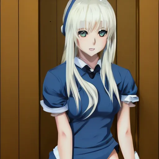 Image similar to a very beautiful young anime girl with 2 0 meters long blond hair, full body, long wavy 2 0 meters long blond hair, sky blue eyes, full round face,, bikini, miniskirt, front shot, sitting in a dark prison cell, highly detailed, cinematic wallpaper by stanley artgerm lau