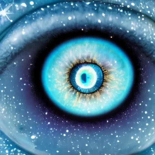 Image similar to blue baby eye with galaxy exploding inside it, 4 k