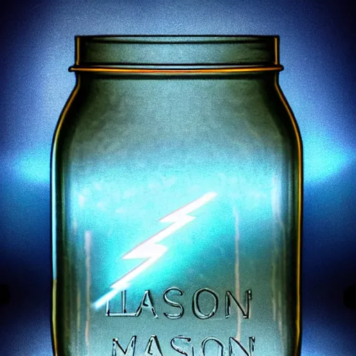 Prompt: lightning captured in a mason jar, scifi, ultra realistic, highly detailed, bright, cinematic