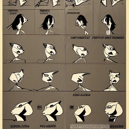 Prompt: pose reference sheet for a futuristic beaver scientist, art by osamu tezuka