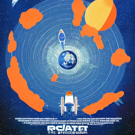 Image similar to blue rocket in space, orange fruit as a planet, intricate sci-fi poster by Denis Villeneuve