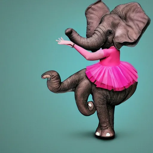 Prompt: elephant in a tutu teaching ballet