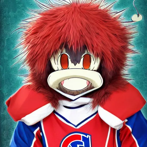 Image similar to anime Portrait of Youppi the Habs Montreal Canadiens Mascot as a very cute powerful and friendly pokemon, highly detailed anime, high evolution, 1990s, legendary, smooth, sharp focus, dynamic lighting, intricate, trending on ArtStation, illustration pokemon, art by WLOP