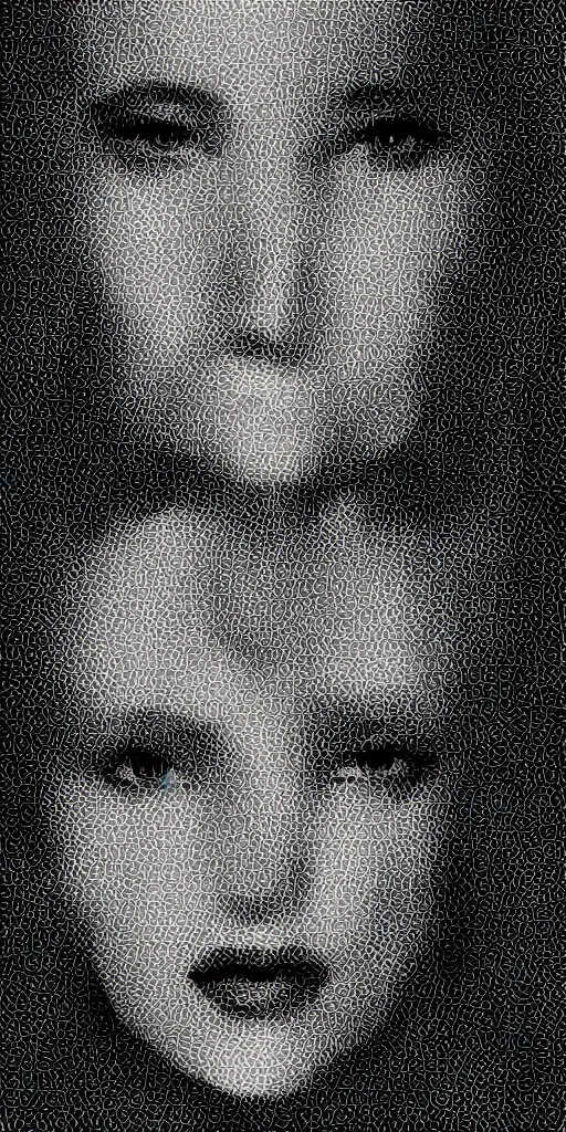 Prompt: a glitched portait of a woman, black and white, digital, distorted