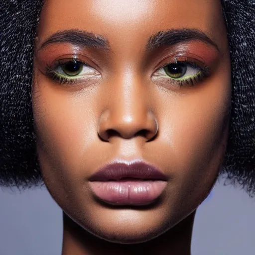 Image similar to close up of head of a black fashion model with large afro, gta style, editorial of vogue magazine, highly detailed