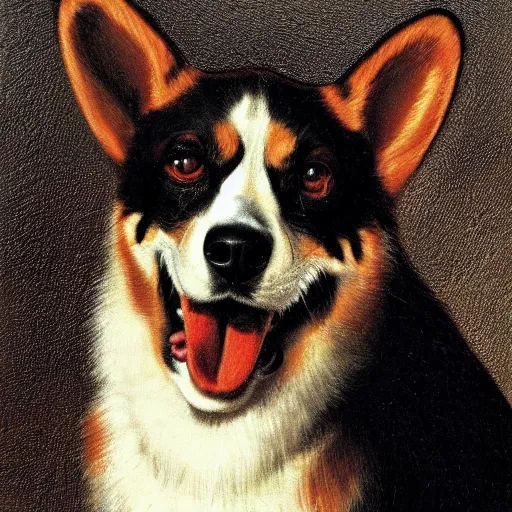 Image similar to A Hellhound corgi, caravaggio