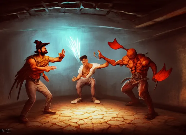 Image similar to a rap battle between two tortillas in an underground basement, by marco bucci and frank frazetta, style of magic the gathering, high resolution, fantasy coloring, intricate, digital painting, artstation, smooth, sharp focus