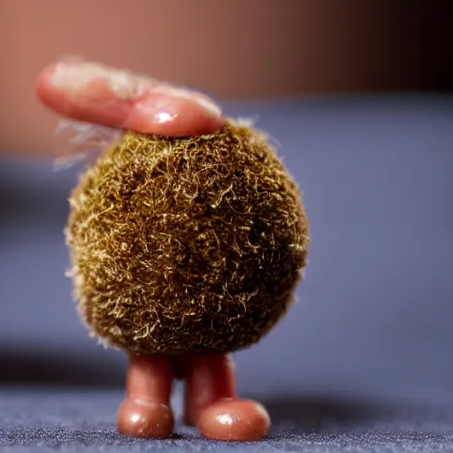 Prompt: close up photo of a miniature Scottish man in a kilt inside of a Scotch egg