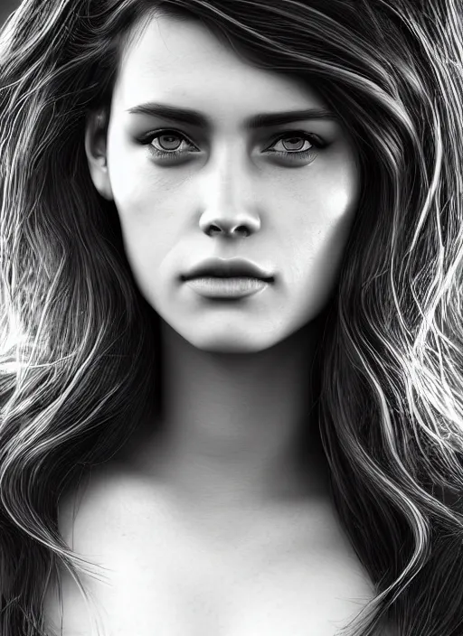 Image similar to up close portrait of a beautiful woman in black and white, photorealistic, intricate hair, art by diego fazio and diegoKoi and oscar Ukono, concept art, sharp focus, artgerm, 8k highly detailed