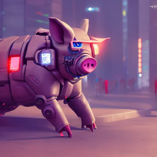 Image similar to cyberpunk pig, 4 k, 8 k, trending on artstation, artstationhd, artstationhq, octane render