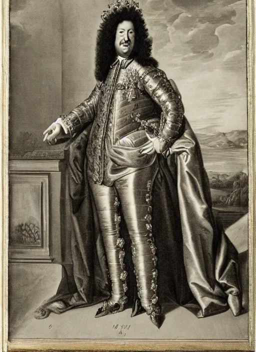 Image similar to portrait of Louis xiv of France in his coronation garb by hyacinthe rigaurd 1701