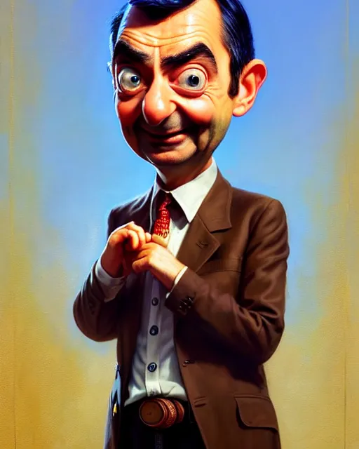 Image similar to mr bean dressed as woody from toy story, fine details, realistic shaded lighting poster by greg rutkowski, magali villeneuve, artgerm, jeremy lipkin and michael garmash and rob rey