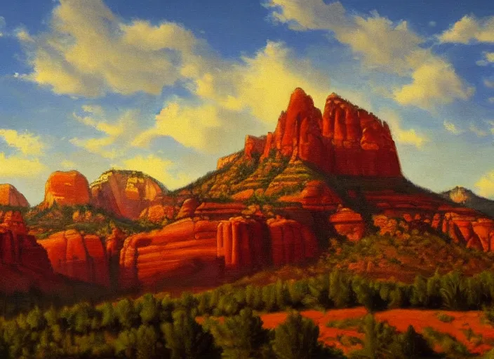 Image similar to sedona, arizona in the style of hudson river school of art, oil on canvas
