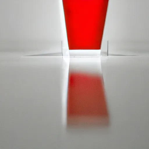 Prompt: an ultra high definition professional studio quality photograph of a transparent glass cubist red cup on a white plinth in an empty white room. dramatic lighting, shallow d. o. f, colour corrected, equidistant, three point light.