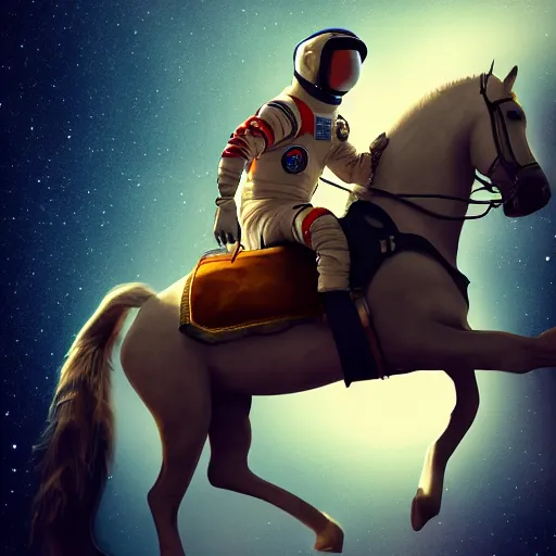 Image similar to an astronaut riding a horse in photorealistic style, 8 k, trending on artstation, highly detailed