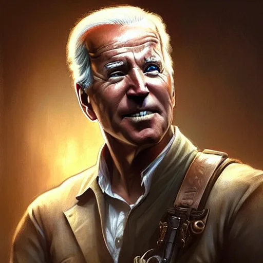 Image similar to Joe Biden face as Nathan Drake, western, D&D, fantasy, intricate, elegant, highly detailed, digital painting, artstation, concept art, matte, sharp focus, illustration, art by Artgerm and Greg Rutkowski and Alphonse Mucha