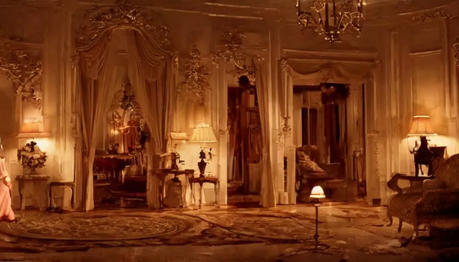 Image similar to movie still of beautiful interior, beautiful lighting, cinematography