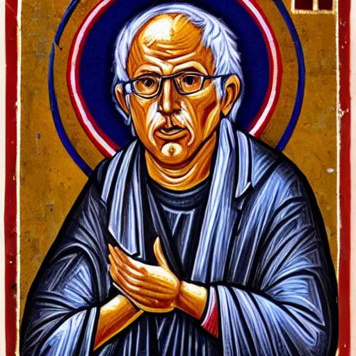 Prompt: Bernie Sanders, portrait, ancient byzantine, iconography, by Vadim Bolshakov