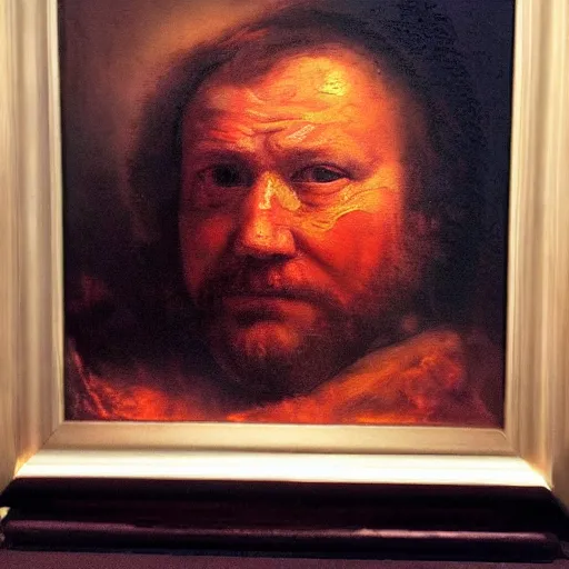 Prompt: Alex Jones extreme closeup crying blood rembrandt oil painting dramatic lighting in space