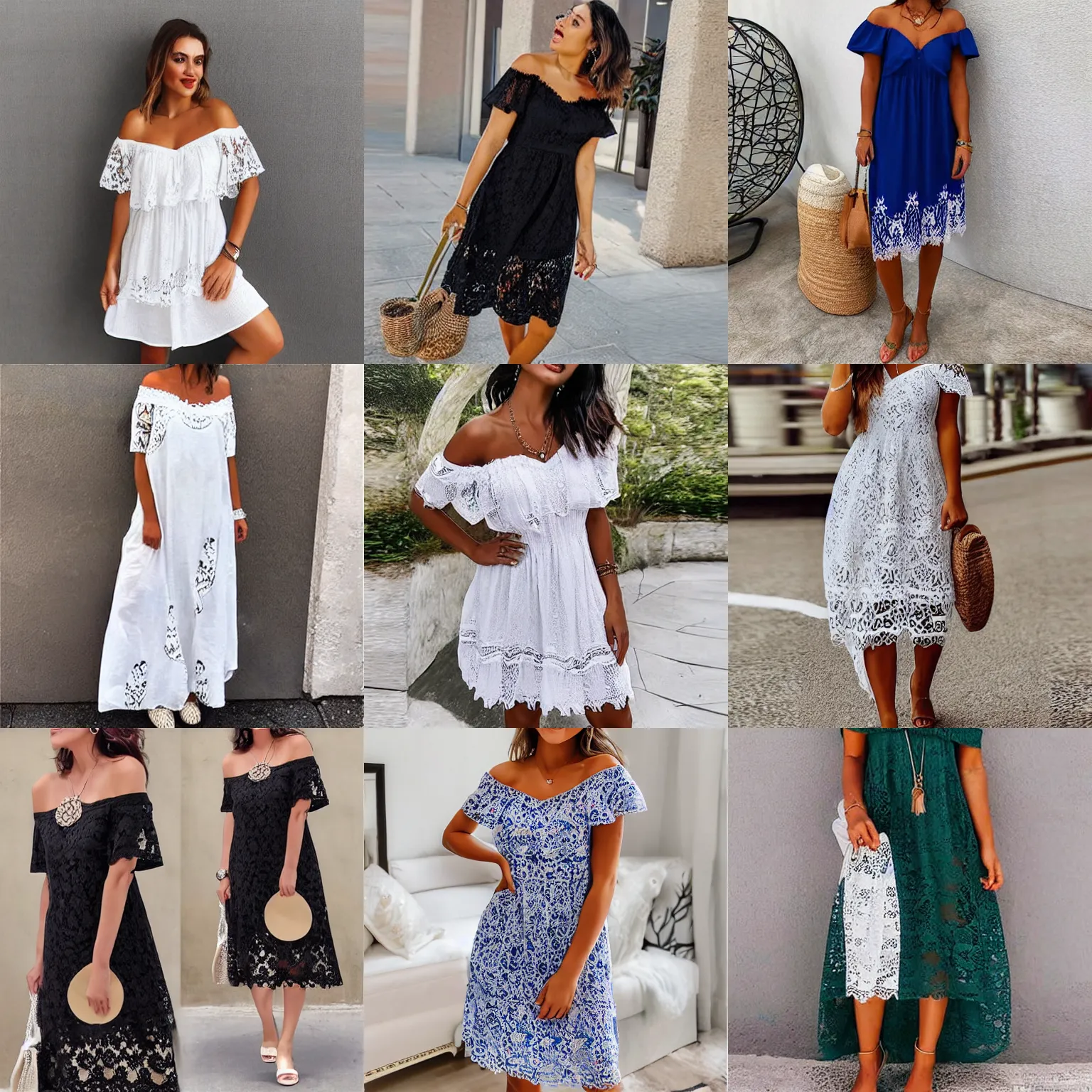 Prompt: a beautiful woman wearing a 2 0 2 2 summer new fashion women's off shoulder short sleeve lace v - neck printed casual dress soft and comfortable plus size loose dress