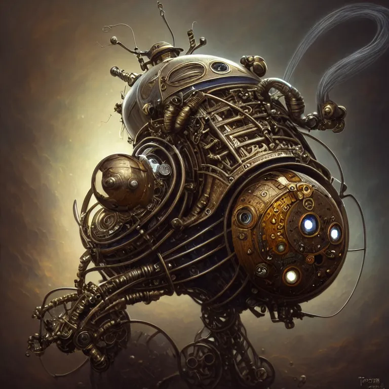 Image similar to portrait shot of a steampunk robot bug, unreal engine realistic render, 8 k, micro detail, intricate, elegant, highly detailed, centered, digital painting, artstation, smooth, sharp focus, illustration, artgerm, tomasz alen kopera, peter mohrbacher, donato giancola, joseph christian leyendecker, wlop, boris vallejo