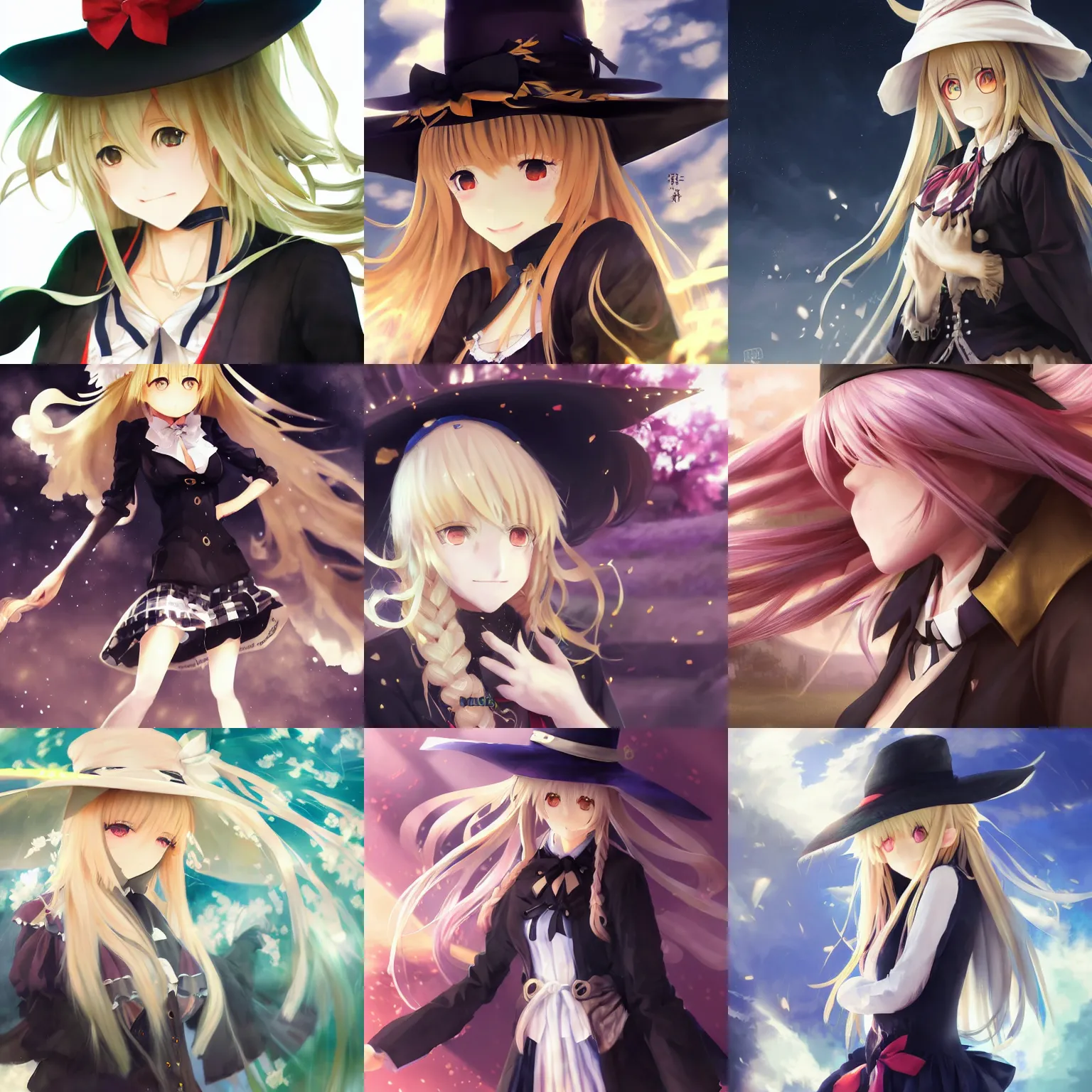 Prompt: pixiv artwork portrait of marisa kirisame from touhou project, marisa kirisame touhou artwork by greg rutkowski key art kyoto animation 4 k 8 k ultrahd trending award winning black hat broom blonde hair finely detailed golden eyes