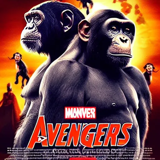 Prompt: movie poster with chimpanzees, avengers style