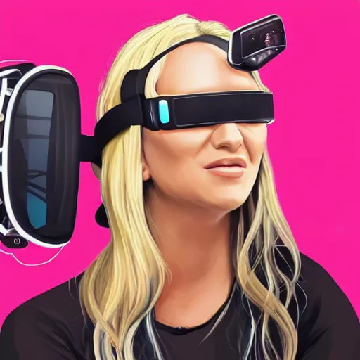 Prompt: : brittney spears wearing vr goggles, digital art, illustration, art station