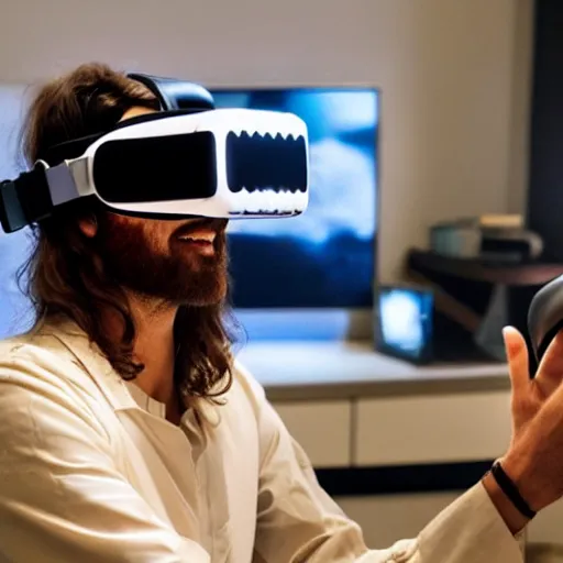 Prompt: jesus wearing a vr headset