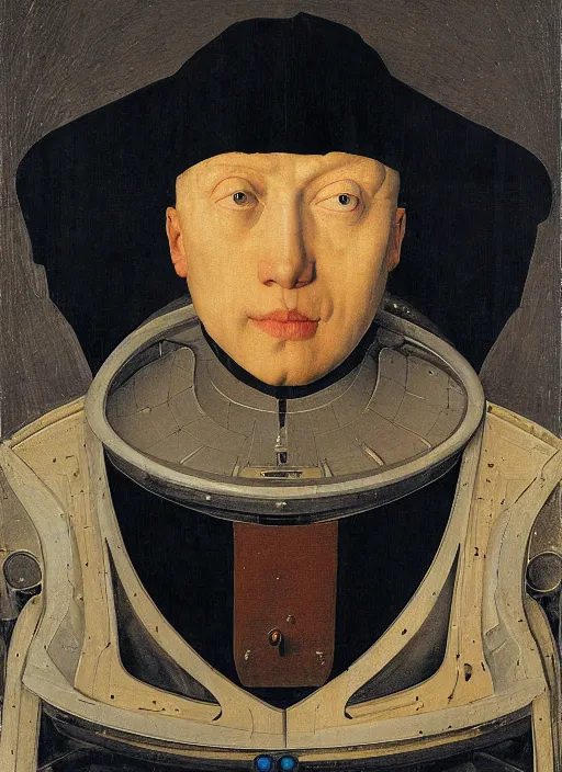 Image similar to a portrait of ED-209 by Jan van Eyck