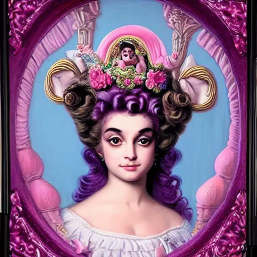 Prompt: baroque rococo pastel anthromorphic regal lamb princess Greg Hildebrandt Lisa frank portrait