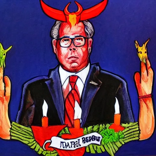 Prompt: painting of jeb bush as a high priest of the satanic temple, very high details