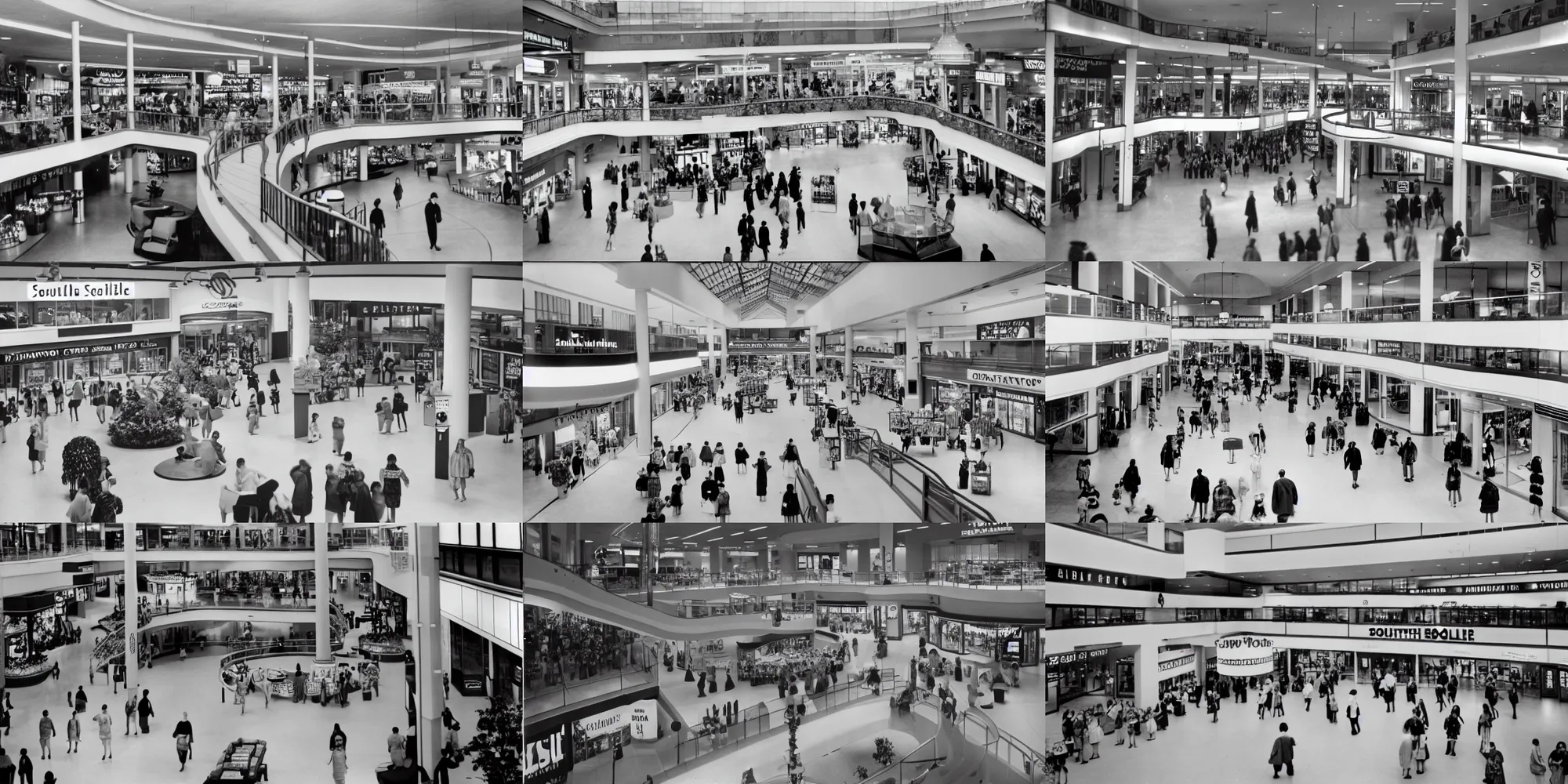 Prompt: southdale center, 1 9 5 6 indoor mall