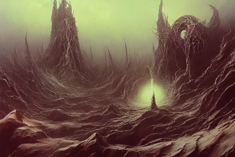Prompt: maelstrom, gehenna, chaos, the world without form and void, amazing concept painting by Jessica Rossier and HR giger and Beksinski