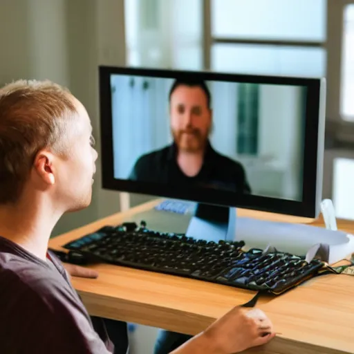 Image similar to A person using a computer watching themselves use a computer watching themselves use a computer