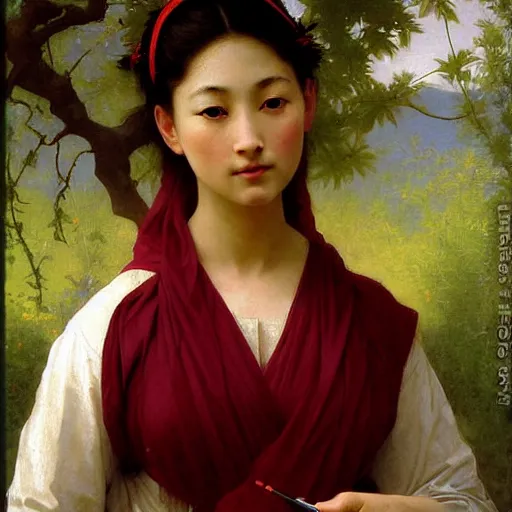 Prompt: Bouguereau painting .close up of attractive asian gir