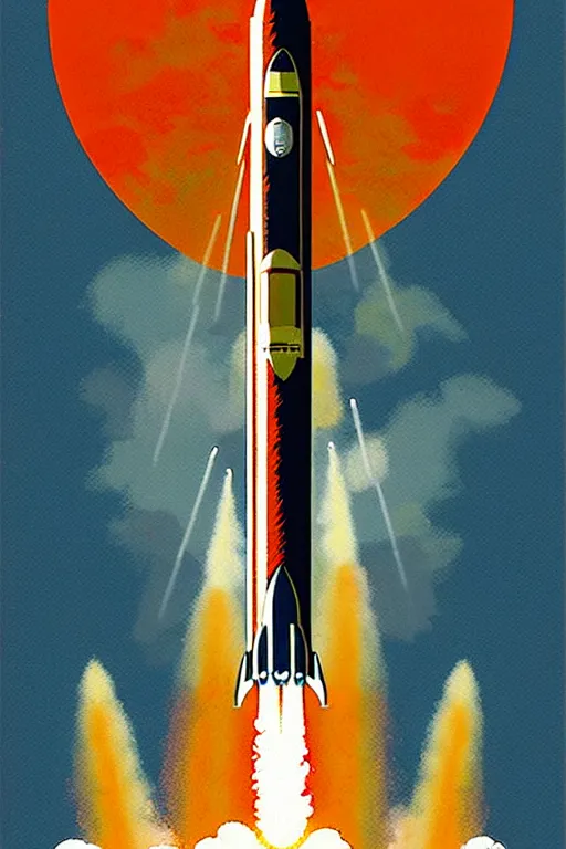 Prompt: poster art of a retro rocket launching. retro space art.