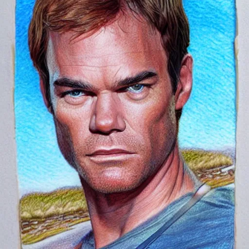 Prompt: dexter Morgan, Indiana jones, and artist formerly known as prince go to the beach, portrait, highly detailed, colored pencil
