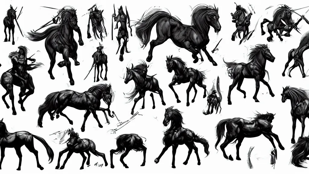 Prompt: Centaur character design sheet, trending on artstation