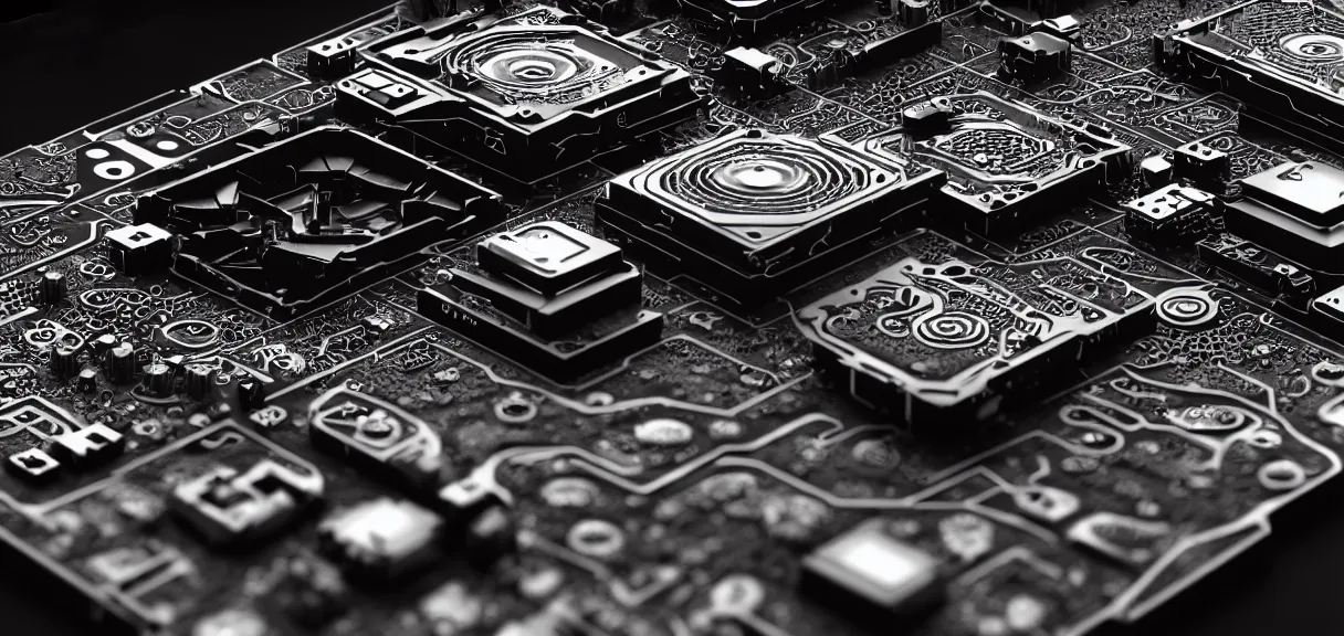 Image similar to fractal motherboard, greg rutkowski, esuthio, craig mullinshyper, scifi, symmetry fractal, octane render, detailed realistic 8 k,