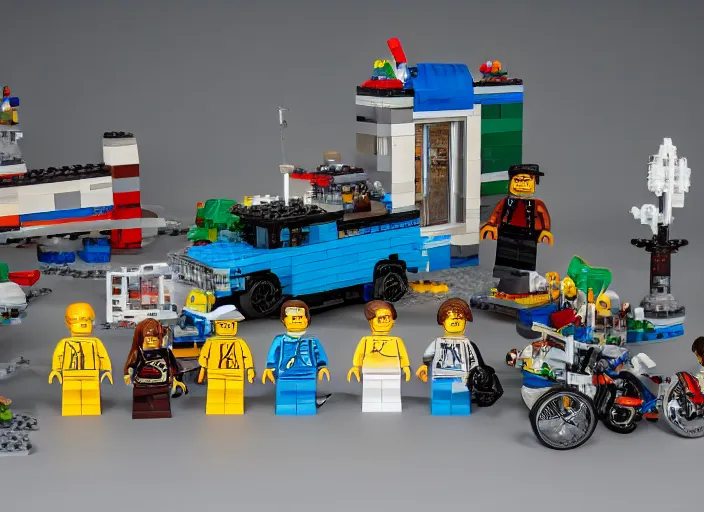 Image similar to product photo still of walter white winnebago lego playset, 8 k, 1 2 0 mm macro, f 1. 8, studio lighting, key light