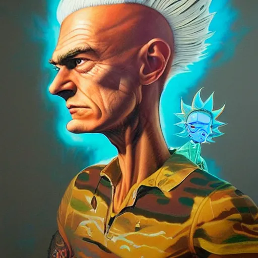 Image similar to lucky mohawk projector portrait by gaston bussierre and charles vess and james jean and erik jones and rhads, inspired by rick and morty, epic, funny, huge scale, beautiful fine face features, intricate high details, sharp, ultradetailed